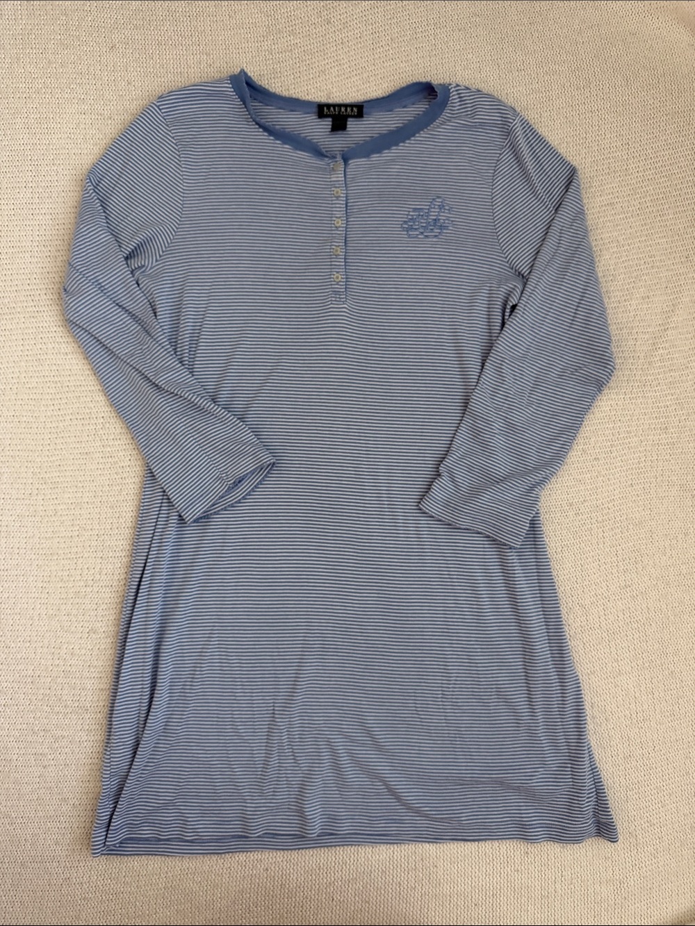 Ralph Lauren 100% Cotton Blue/White Stripe Nightgown Size Large